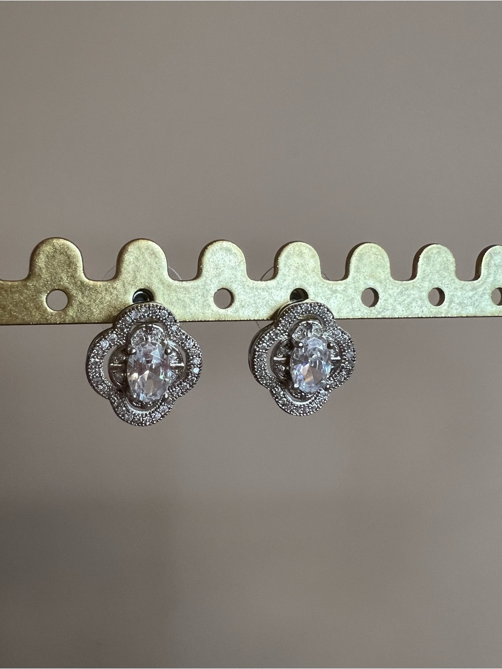 Sparkling Silver-Tone Halo Stud Earrings with Cubic Zirconia Stones - Picture 4 of 4